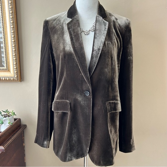Zara Brown Velvet Blazer Jacket Limited Edition Silk Blend Size M 2731/289/528 - Picture 2 of 14
